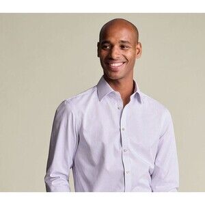 Charles Tyrwhitt Mens Dress Shirt Size L Purple Check Cotton Slim Office Wear